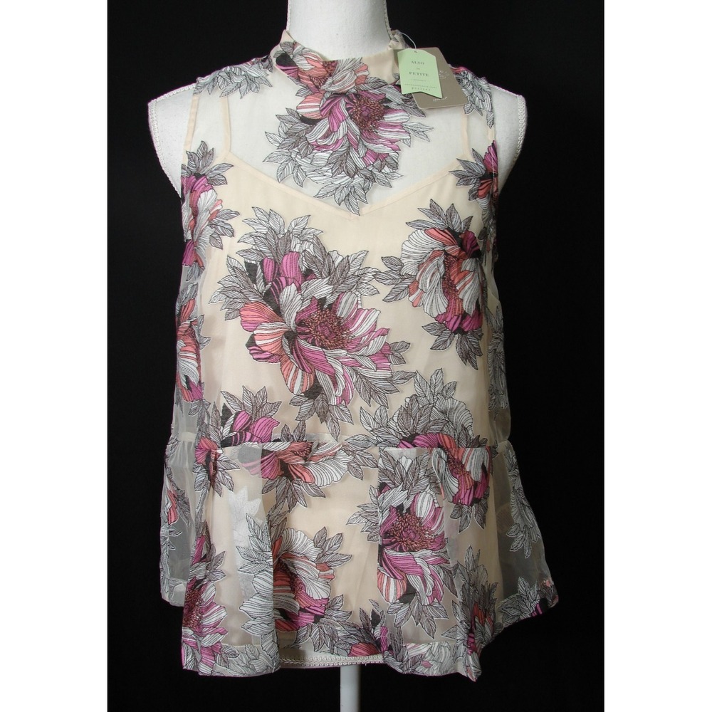New Moulinette Soeurs Anthropologie Terrace Blush Floral Sheer Peplum Top Sz 2